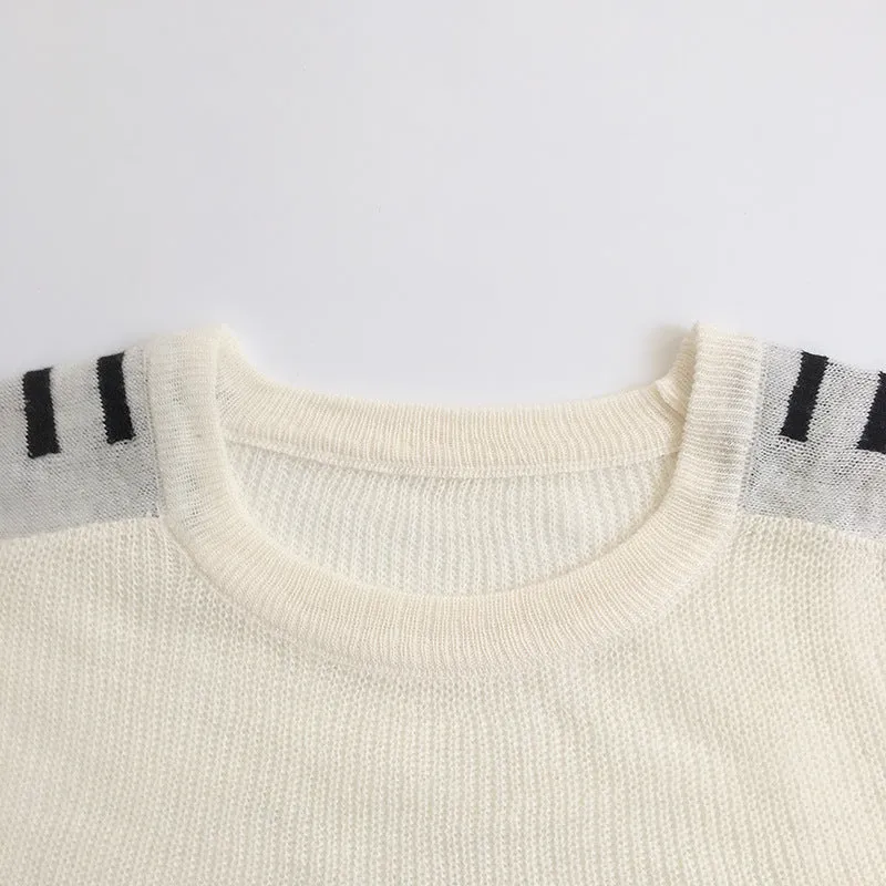 Men's Casual striped and spliced Pullover Sweaters-Thick Slim fit Knitted Round Neck