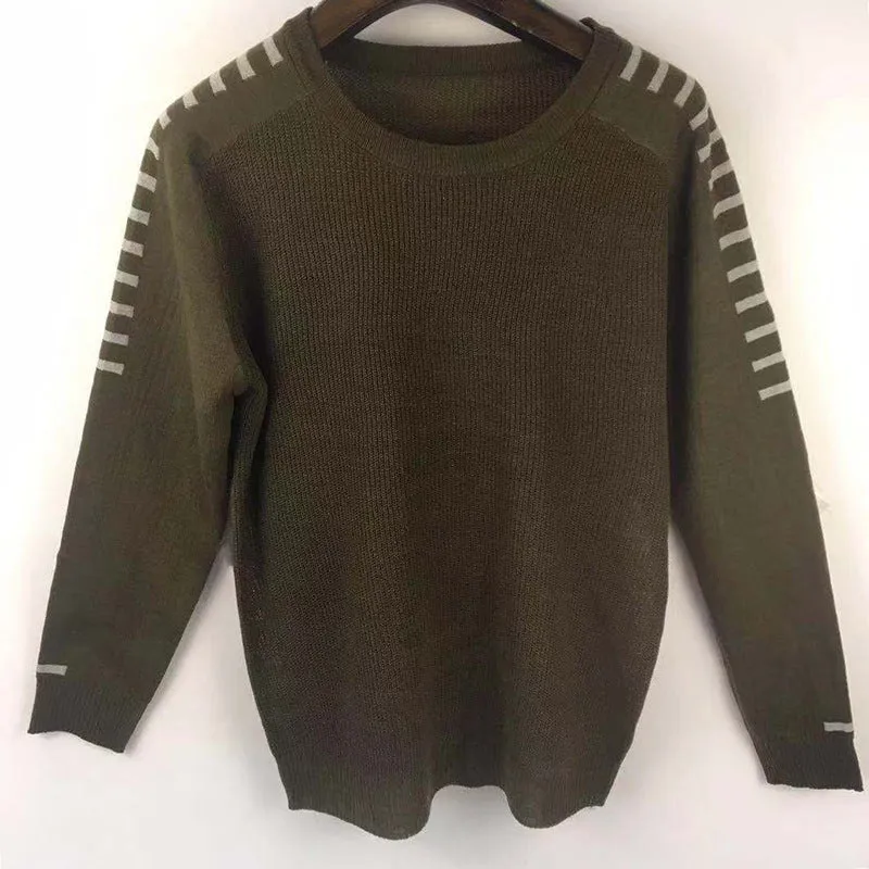 Men's Casual striped and spliced Pullover Sweaters-Thick Slim fit Knitted Round Neck