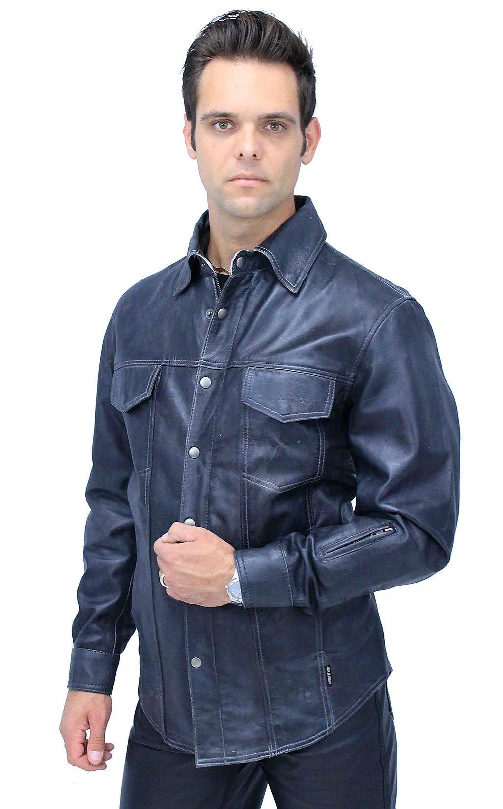 Men's Charcoal Gray Leather Shirt #MS24806GGY