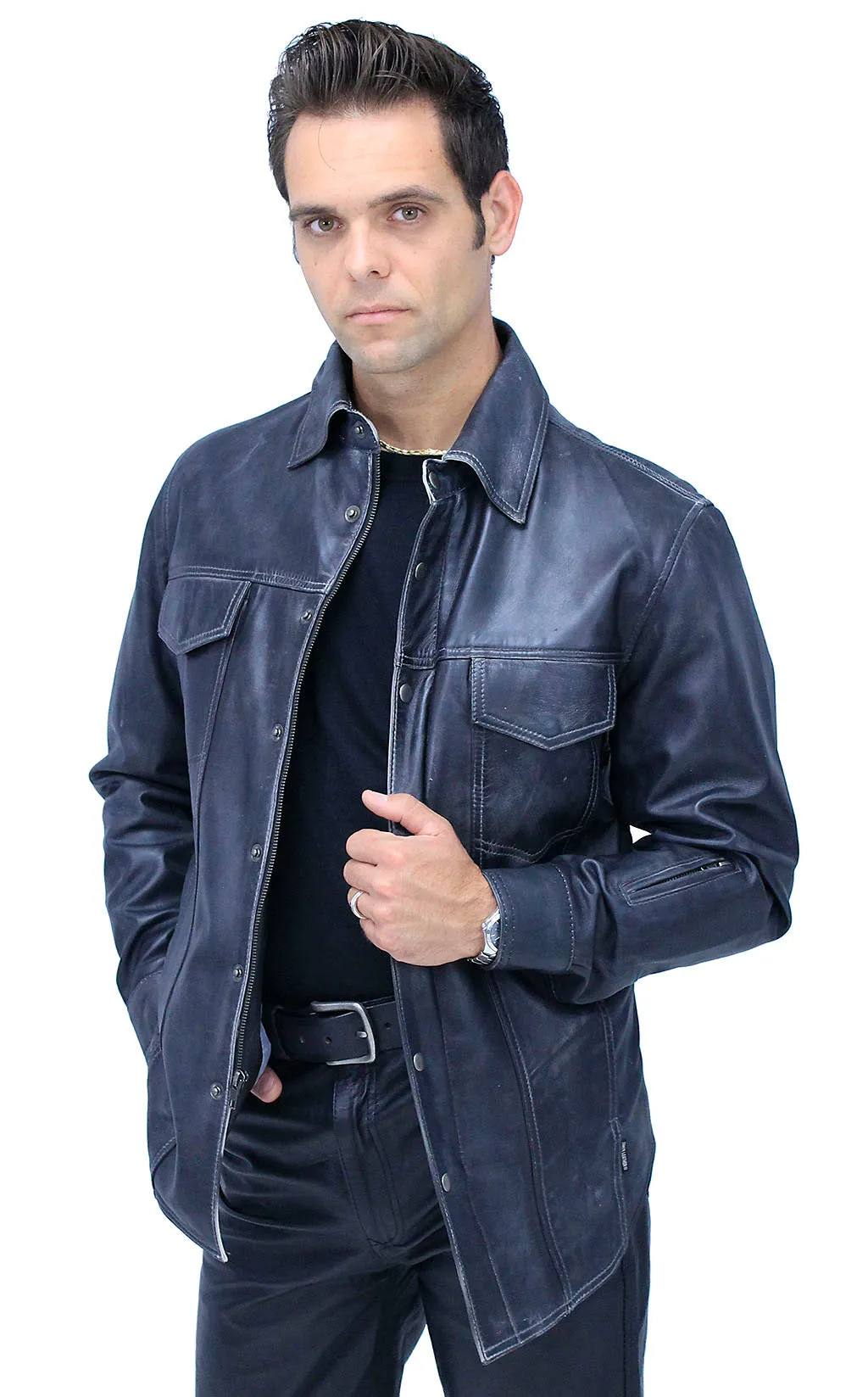 Men's Charcoal Gray Leather Shirt #MS24806GGY