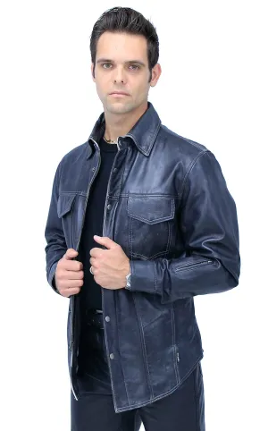 Men's Charcoal Gray Leather Shirt #MS24806GGY