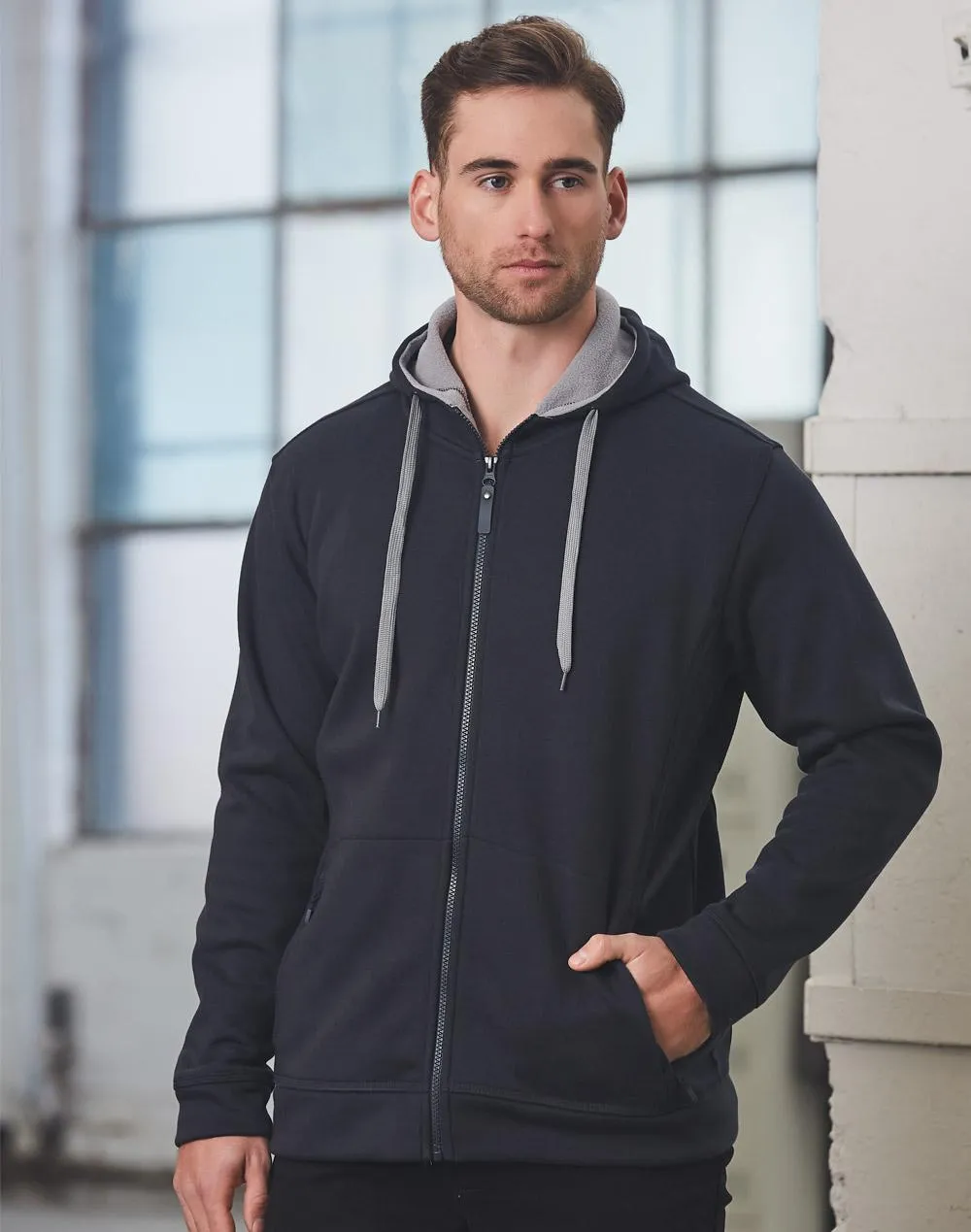 Men's Full Zip Contrast Fleecy Hoodie - FL17