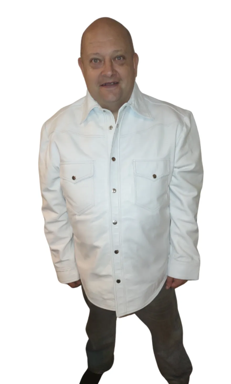 Mens White Leather Shirt