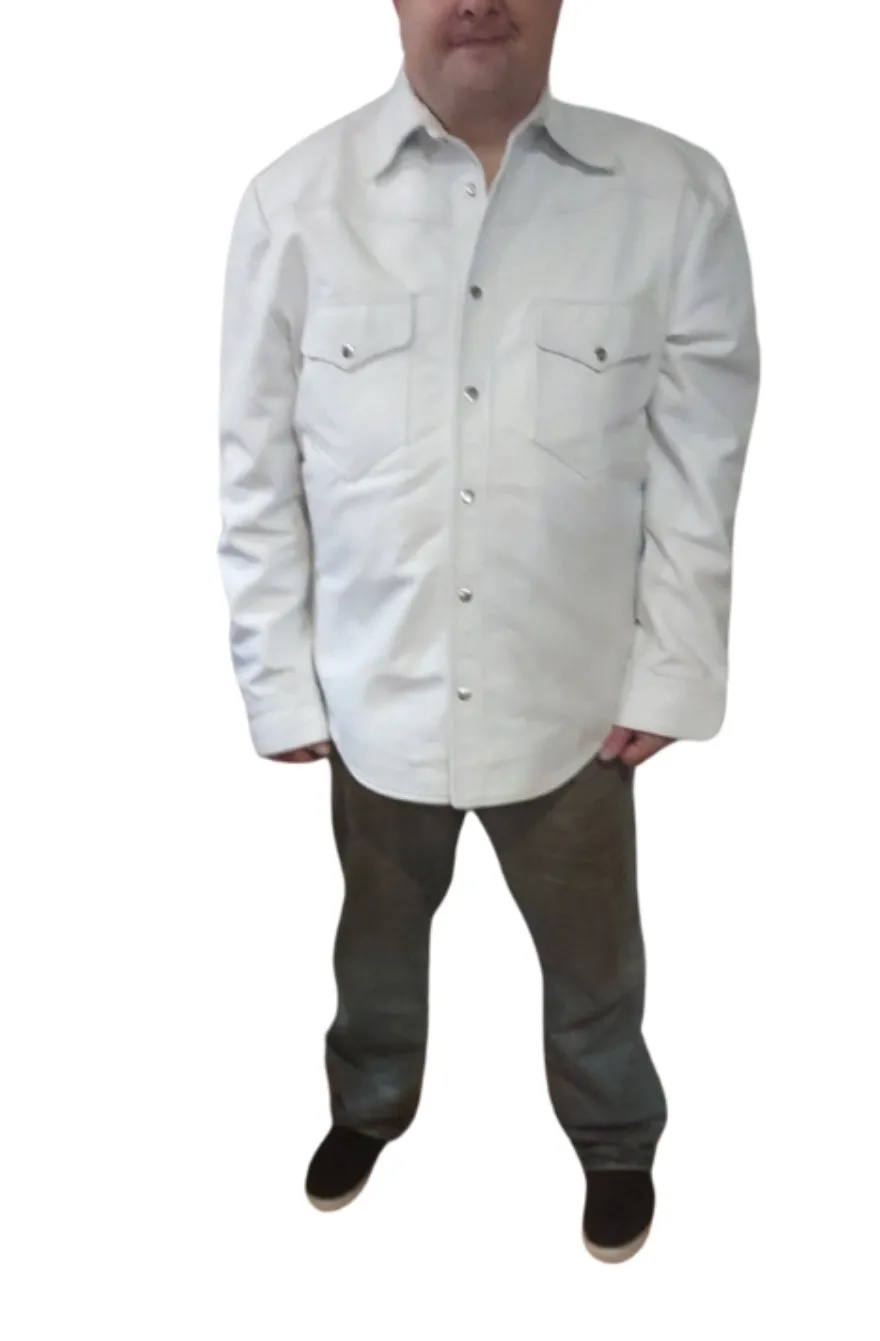 Mens White Leather Shirt