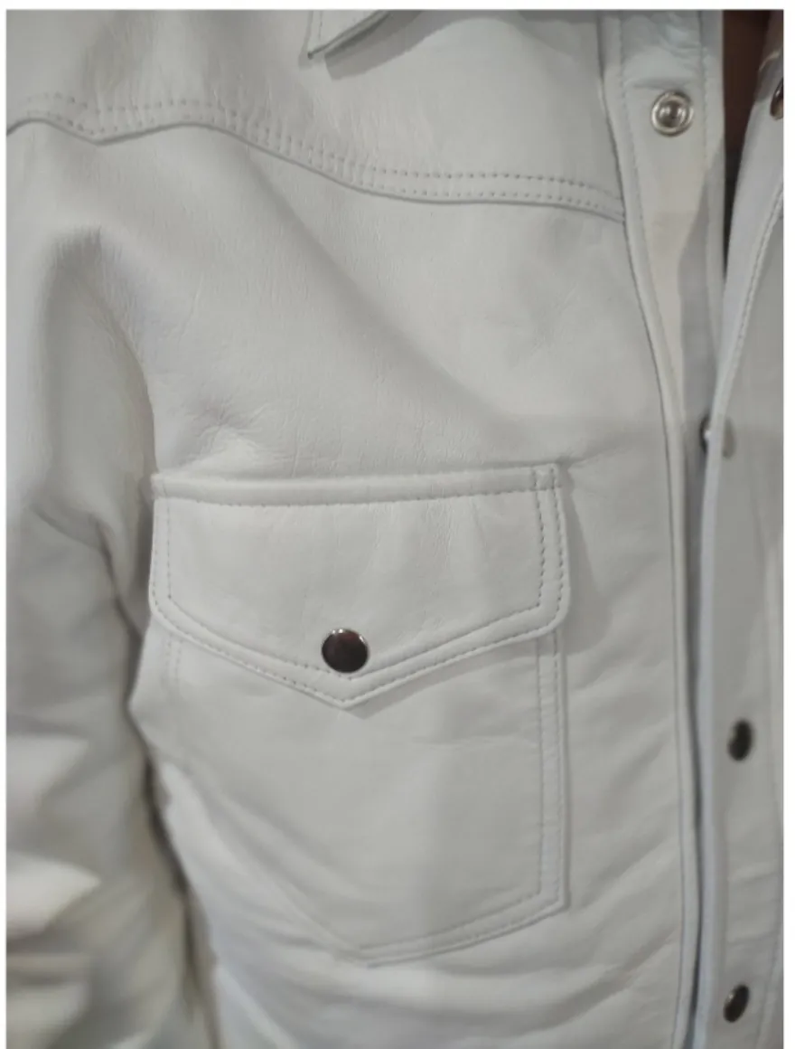 Mens White Leather Shirt