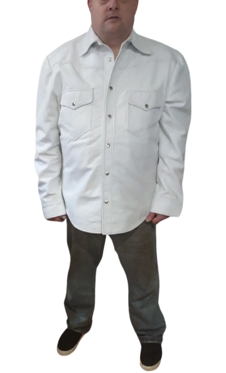 Mens White Leather Shirt