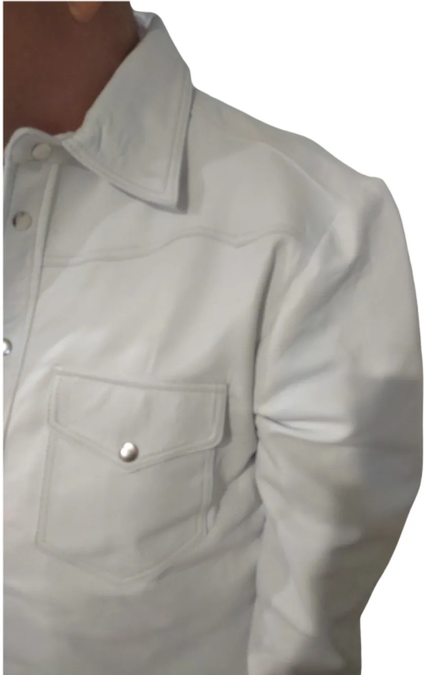 Mens White Leather Shirt