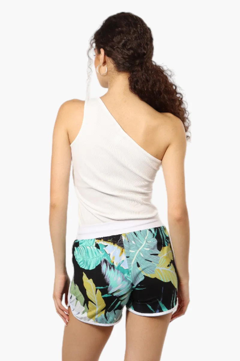 Mikk Leaf Pattern Tie Waist Dolphin Shorts - Black