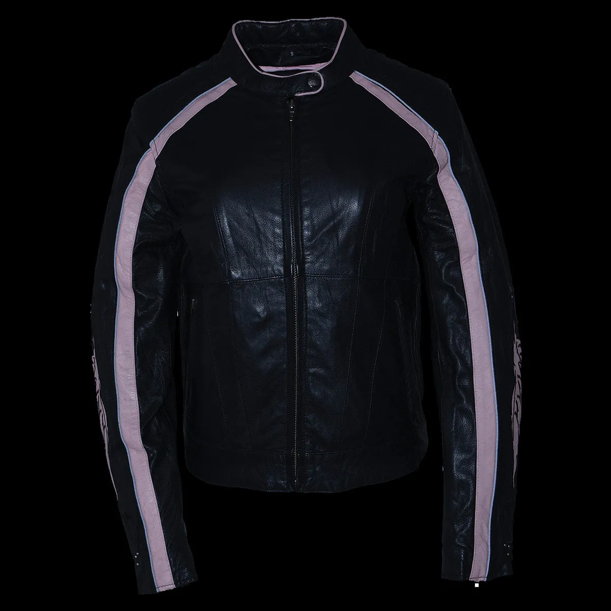 Milwaukee Leather X1952 Women's Black and Pink Embroidered and Stud Design Jacket