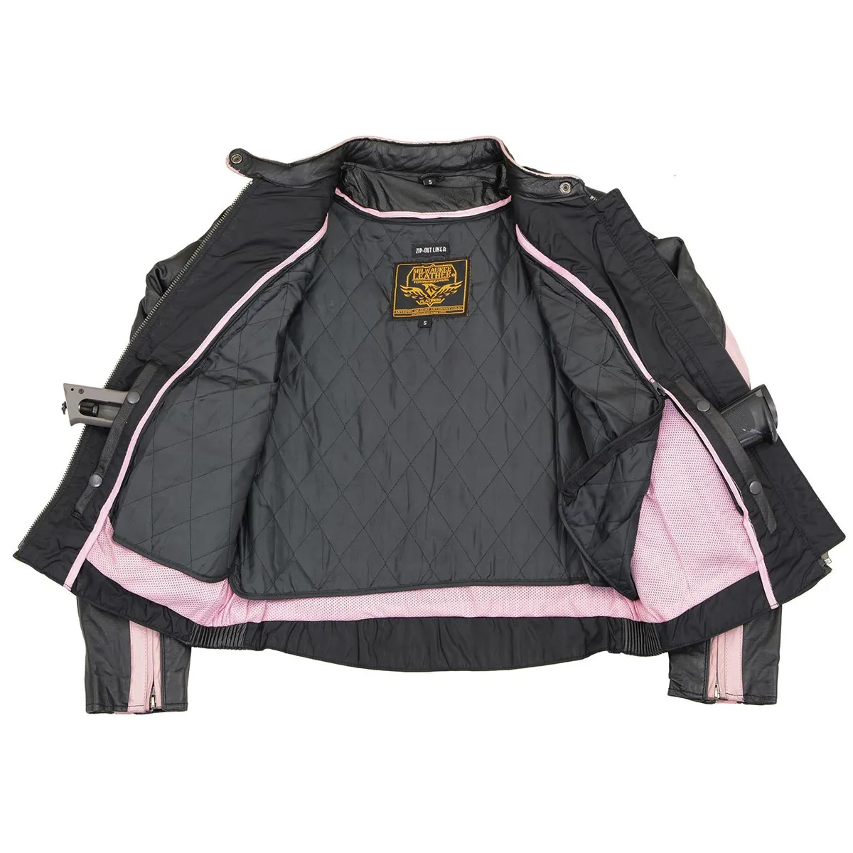 Milwaukee Leather X1952 Women's Black and Pink Embroidered and Stud Design Jacket