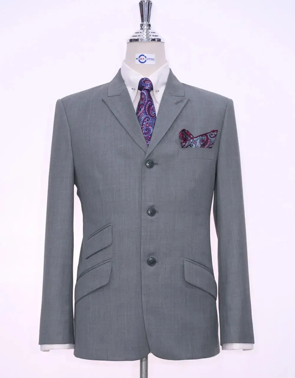 Mod Suits | 60s Style Grey Peak Lapel Suit For Men