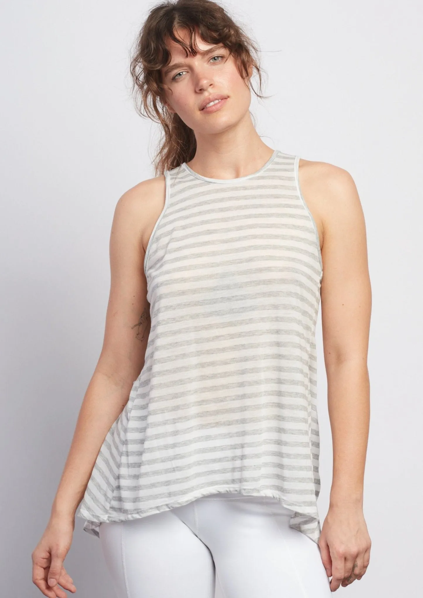 Natural Grey Stripe Camille Tie-Back Tank