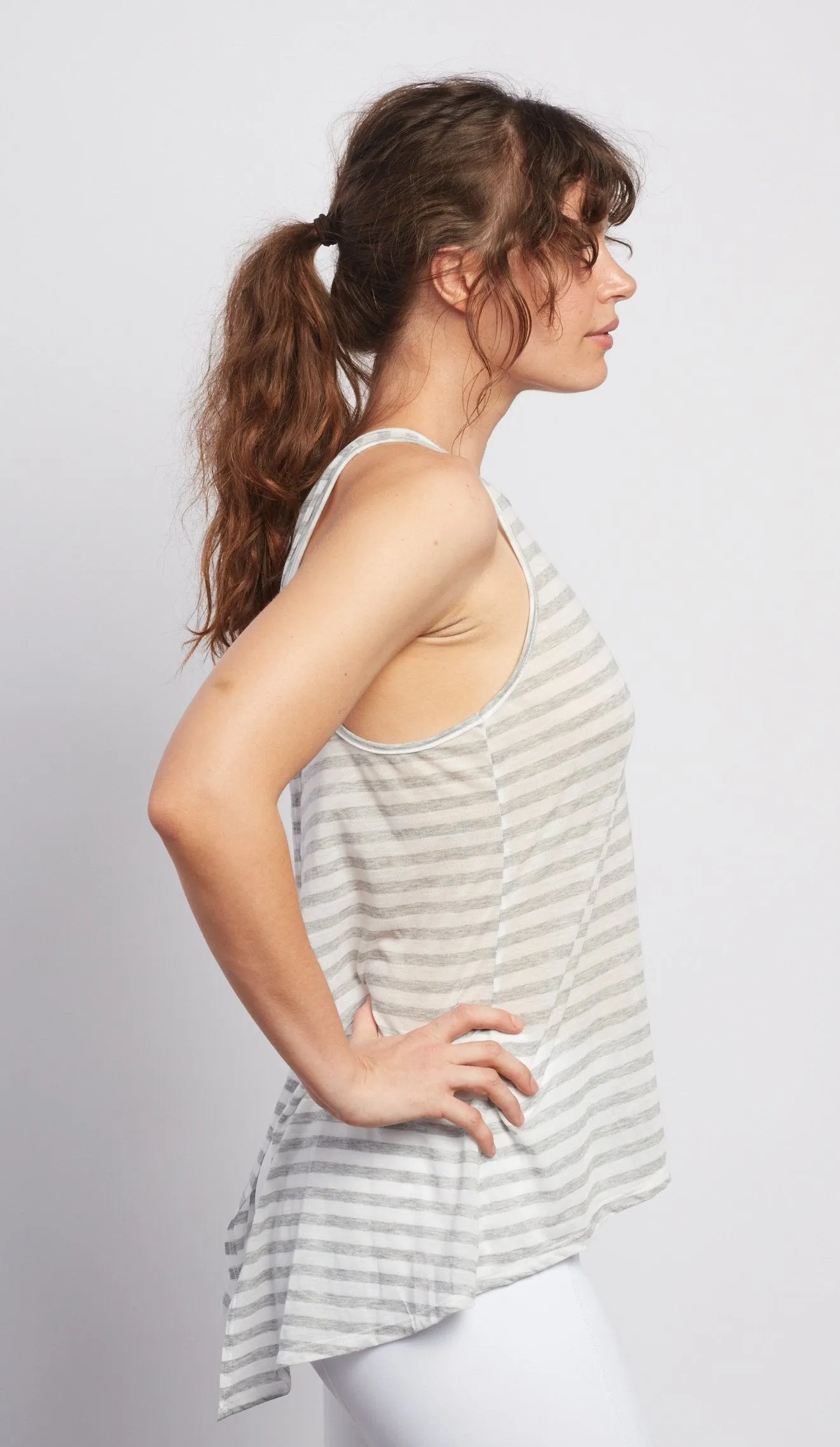 Natural Grey Stripe Camille Tie-Back Tank