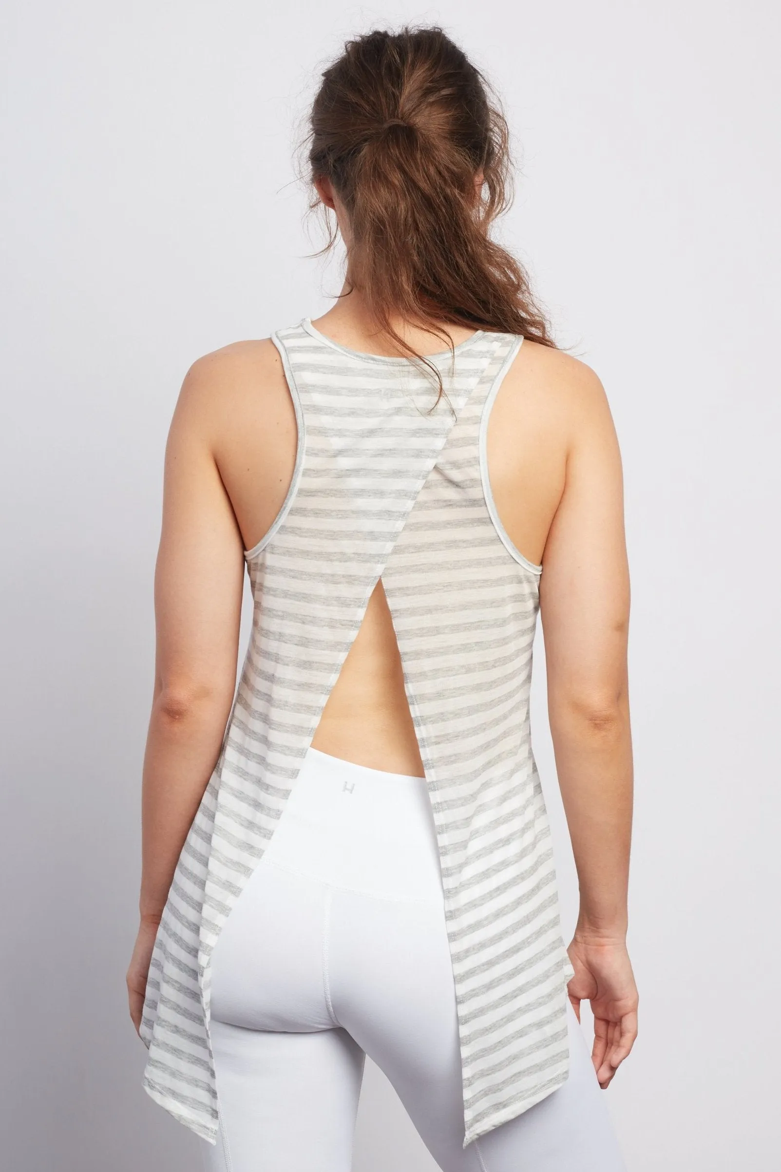 Natural Grey Stripe Camille Tie-Back Tank