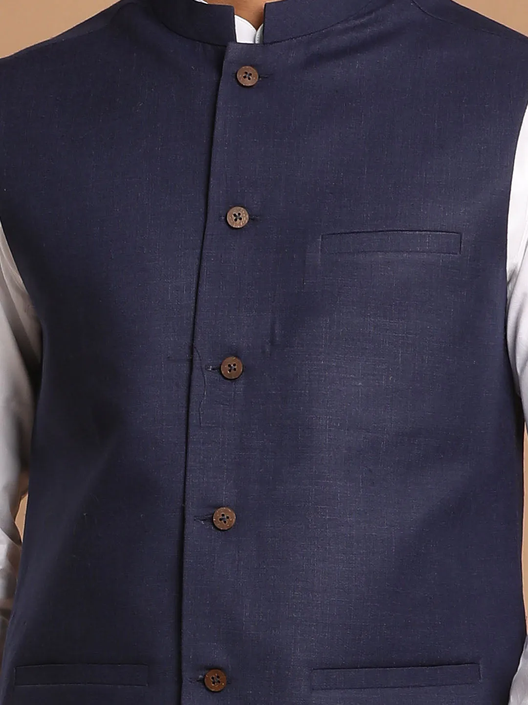 Navy Blue Cotton Blend Nehru Jacket