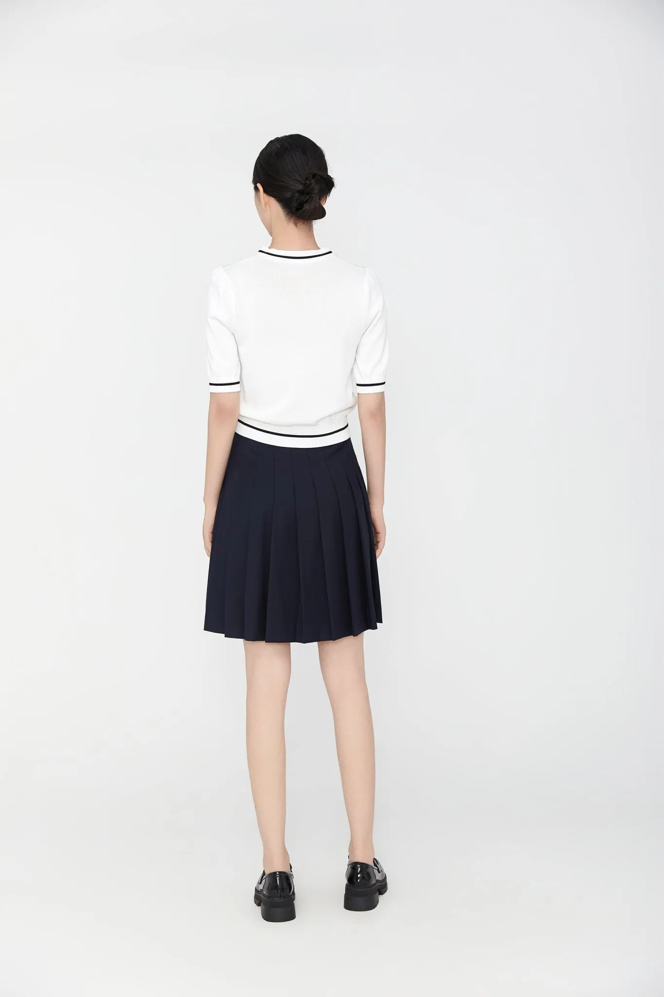 Navy Blue High Waist A-line Pleated Skirt