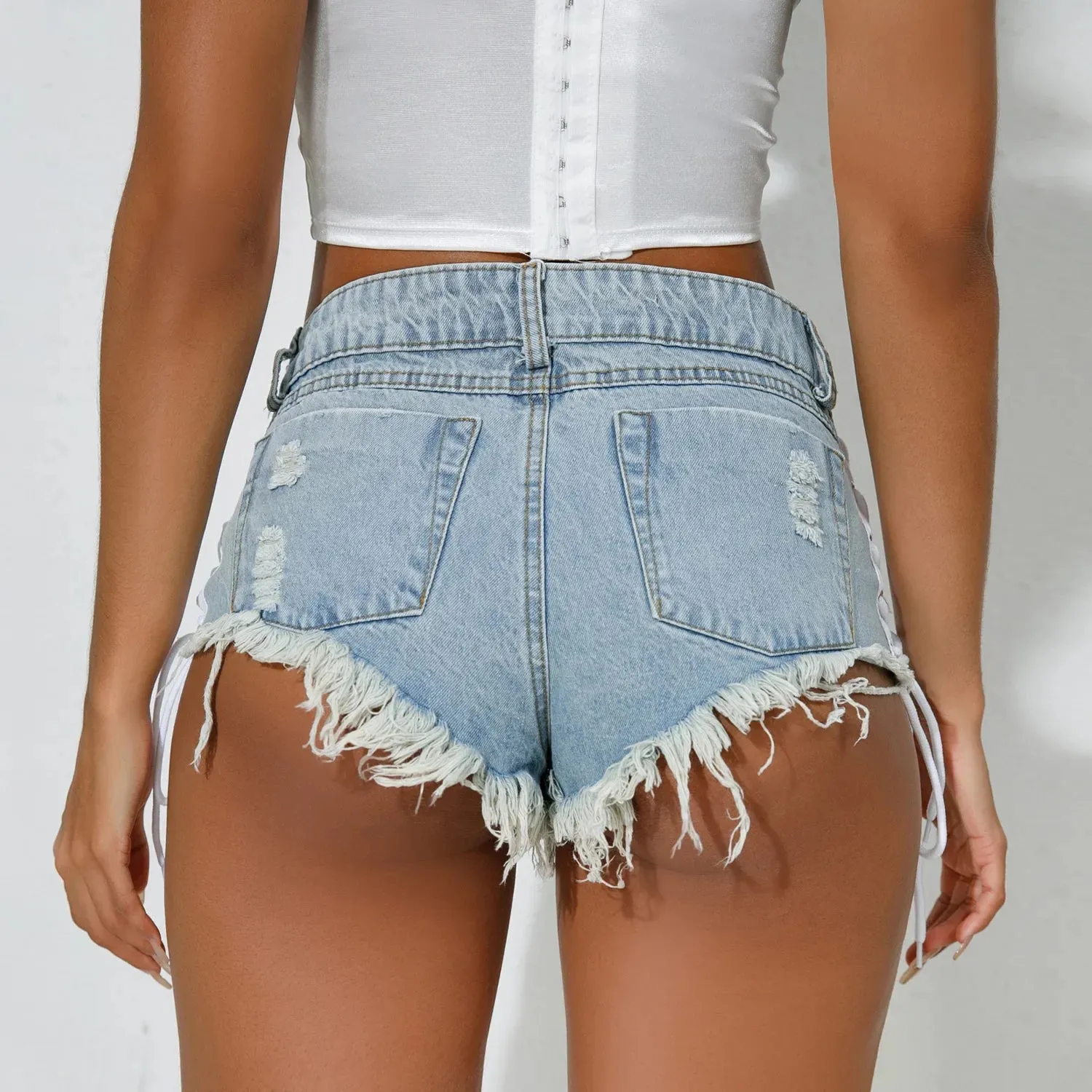 New High Waist Bandage Denim Shorts for Women