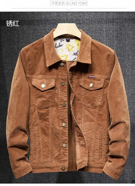 New men Bomber Jacket with Pockets Cotton Corduroy Jacket men Basic Coats Stylish Slim Fit Fashion Outerwear