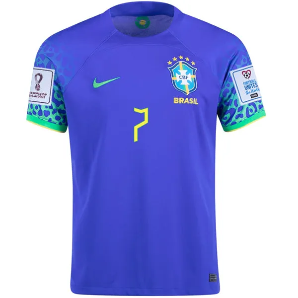 Nike Brazil Lucas Paqueta Away Jersey 22/23 w/ World Cup 2022 Patches (Paramount Blue/Green Spark)