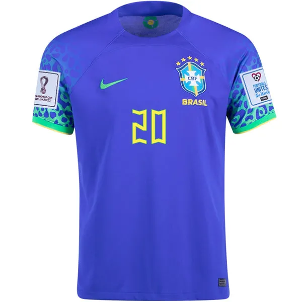 Nike Brazil Vinicius Jr. Away Jersey 22/23 w/ World Cup 2022 Patches (Paramount Blue/Green Spark)