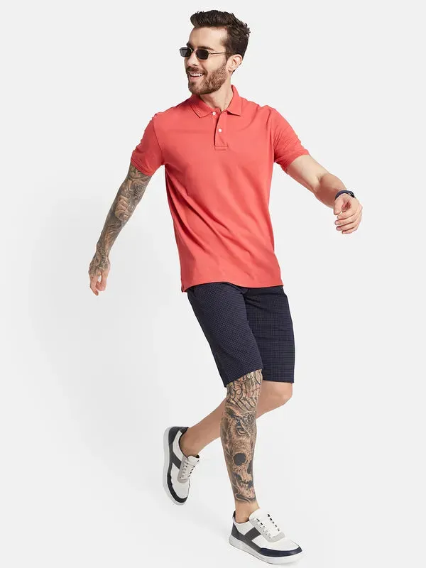 Octave Men Checked Mid-Rise Casual Chino Shorts