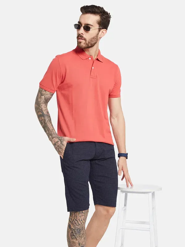 Octave Men Checked Mid-Rise Casual Chino Shorts