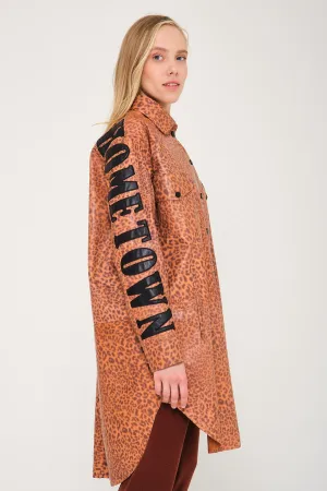 Orange Leopard Pattern Leather Coat