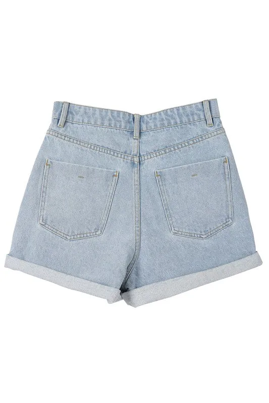 roll up denim shorts