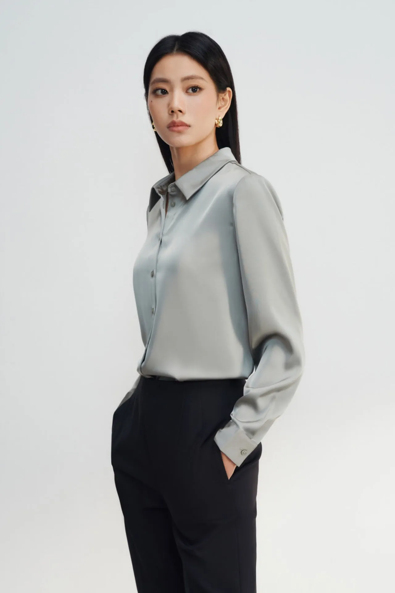 Satin Shirt Blouse With Detachable Necktie