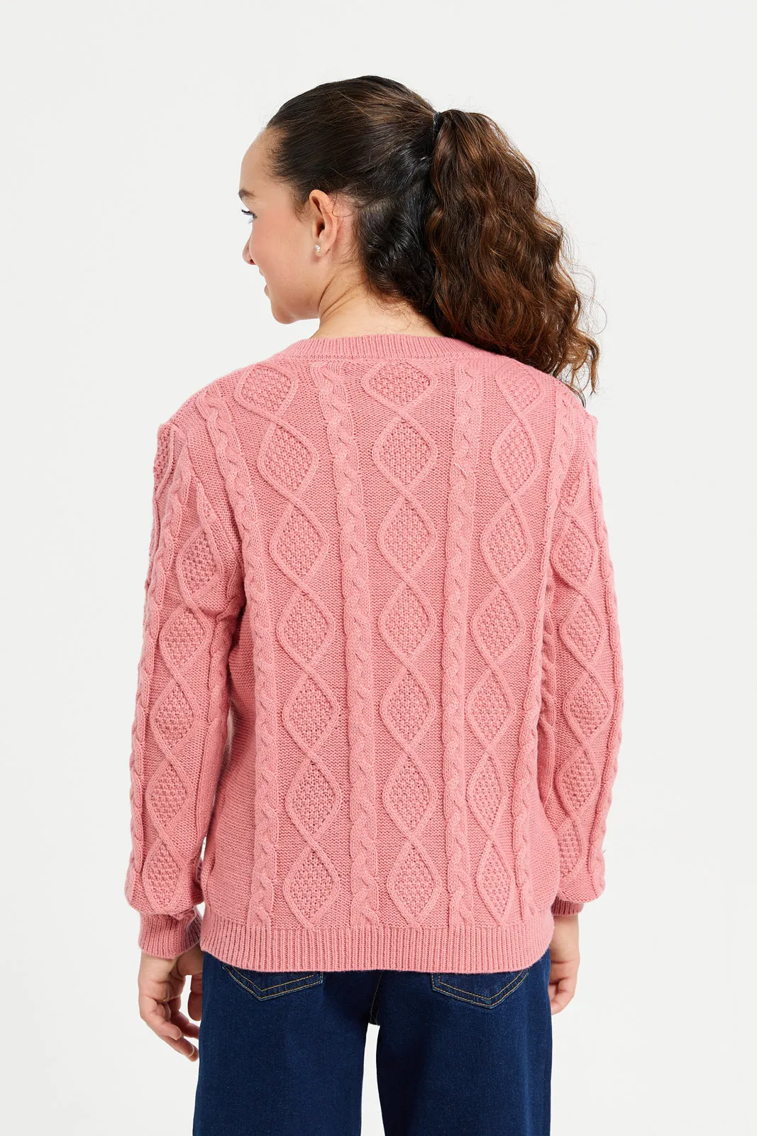 Senior Girls Pink Knitted Cardigan