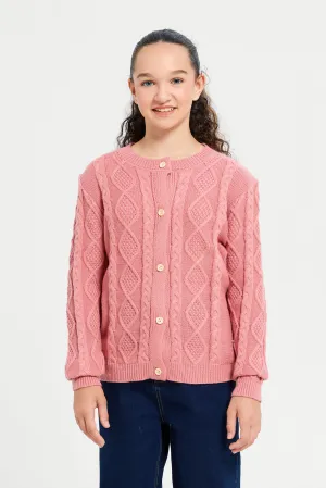 Senior Girls Pink Knitted Cardigan