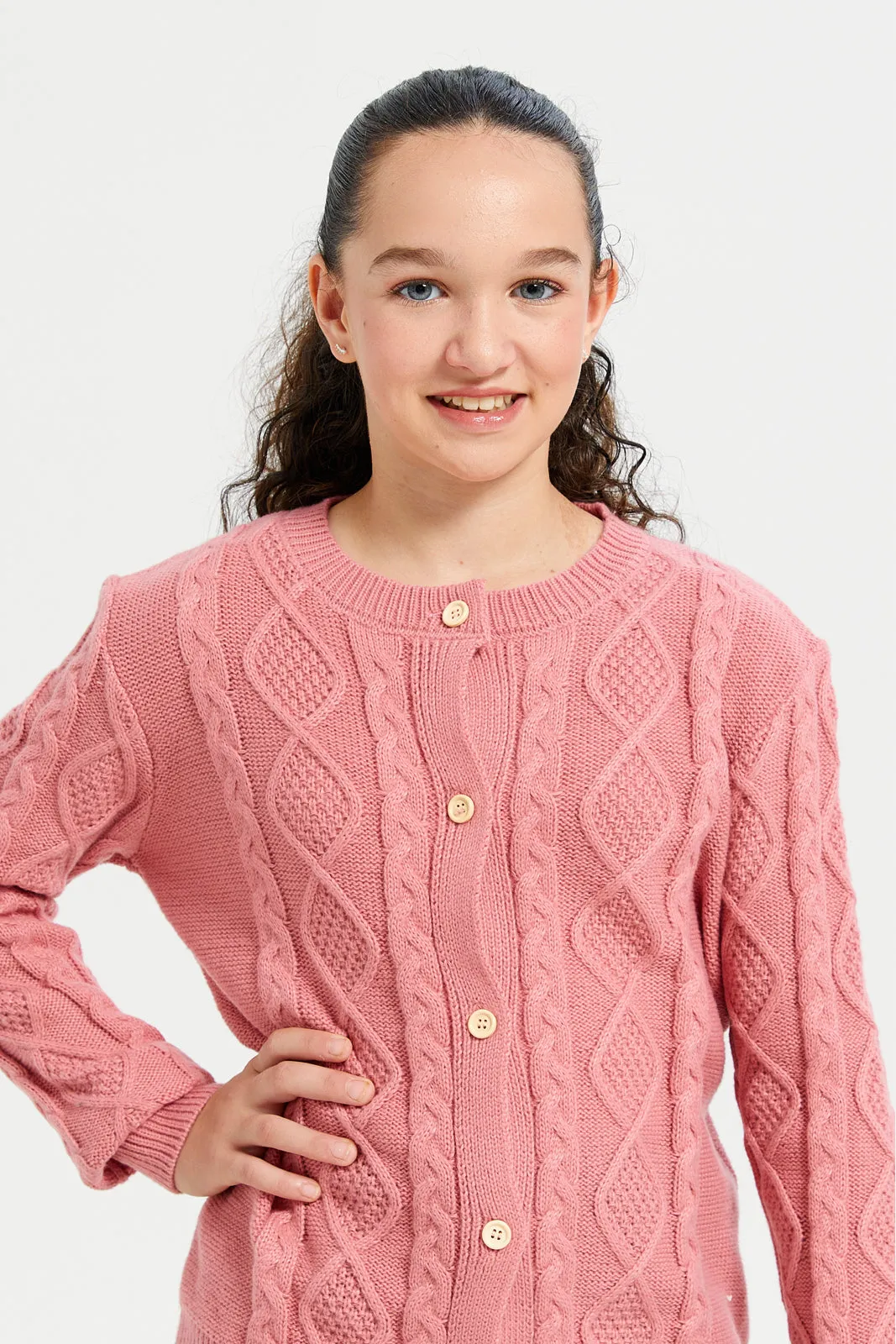 Senior Girls Pink Knitted Cardigan