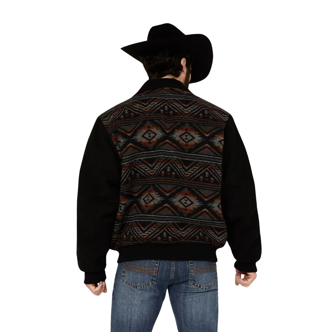 Sidran Men's Cripple Navajo Blanket Snap Black Jacket