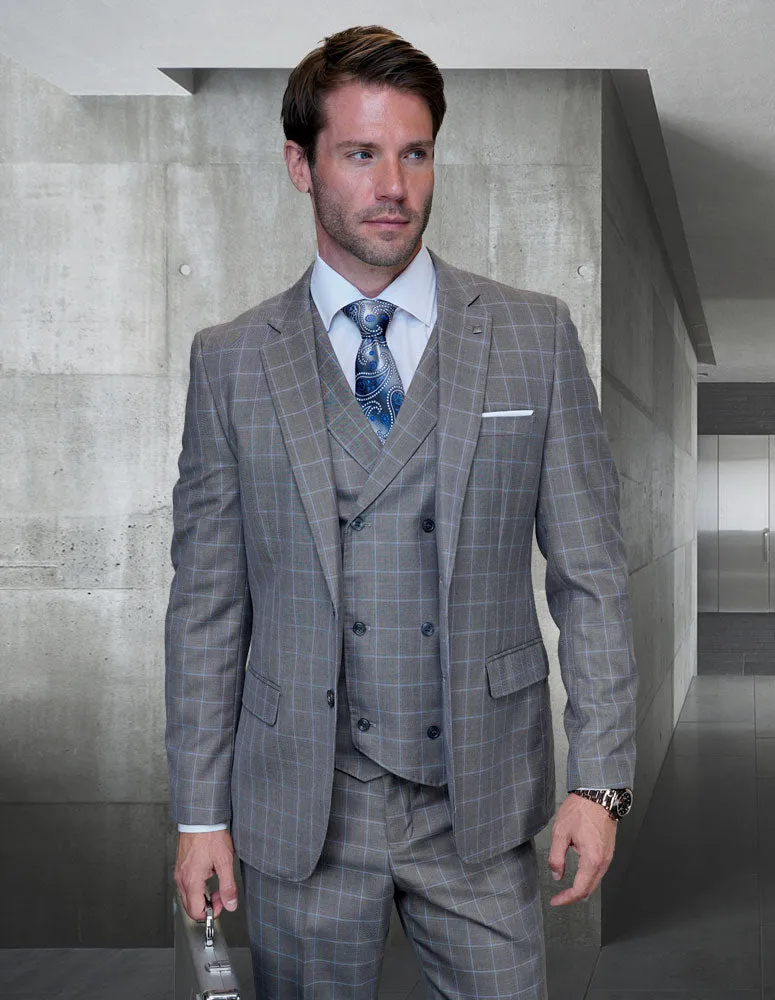 Statement 3 Piece Super 200's Suit - Grey Window Pane