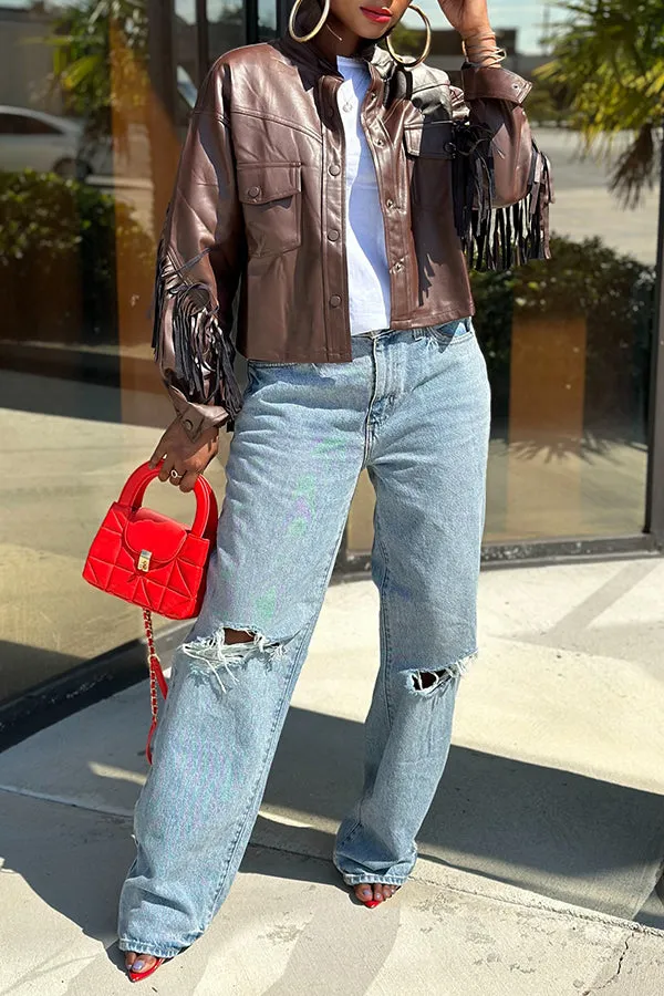 Trendy Fringe Patchwork Short Leather Jacket