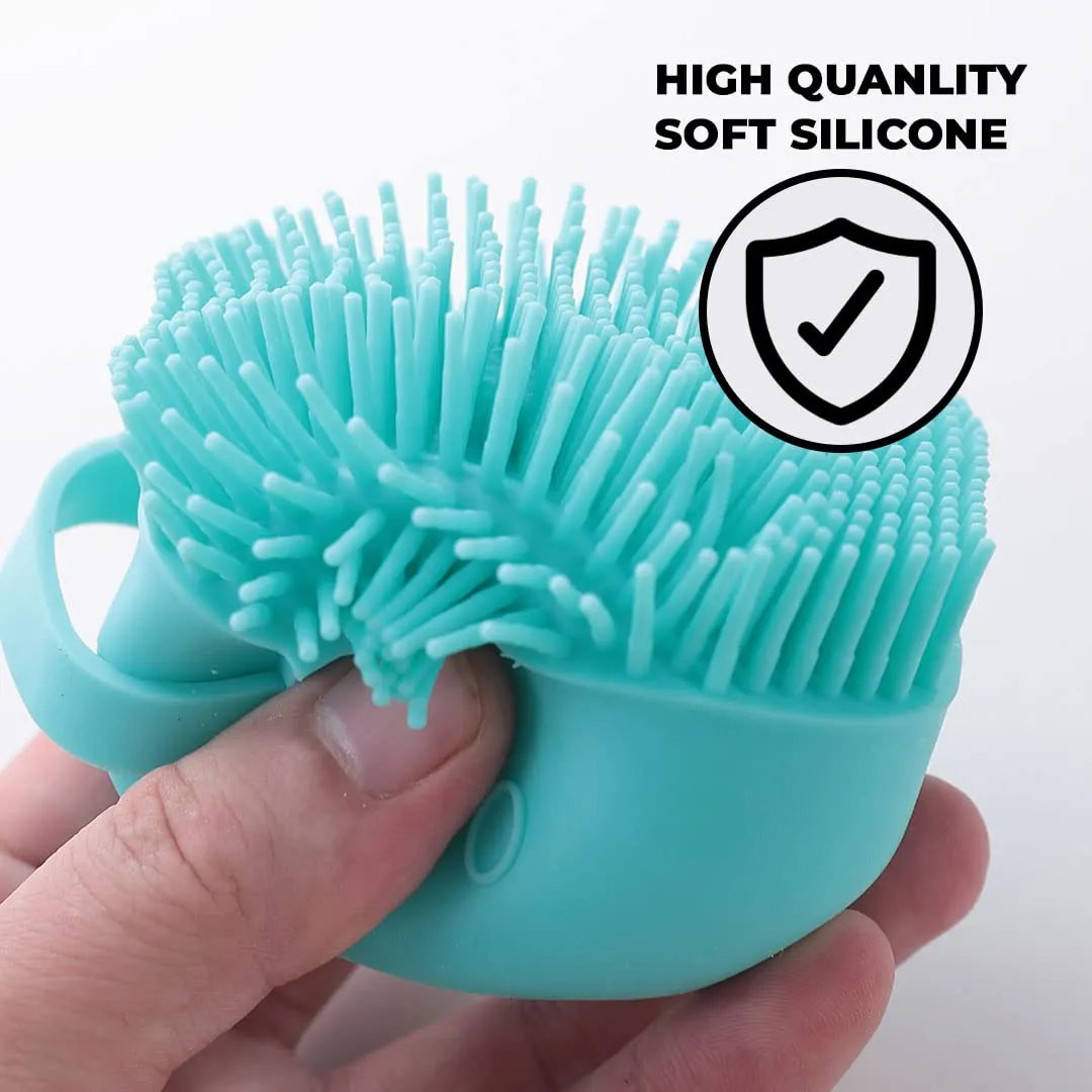 Urbane Home Dog Brush With Shampoo Container|Cat & Dog Bath Brush For Bathing|Exfoliating|Scrubbing|Massaging & Relaxing|Soft Silicone|Suitable For All Pets|PT230B|Blue