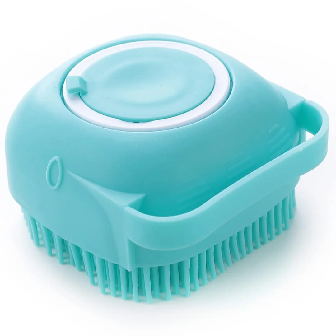 Urbane Home Dog Brush With Shampoo Container|Cat & Dog Bath Brush For Bathing|Exfoliating|Scrubbing|Massaging & Relaxing|Soft Silicone|Suitable For All Pets|PT230B|Blue