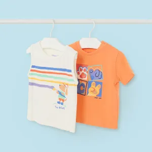 WHITE AND ORANGE T-SHIRT SET FOR BABY BOY