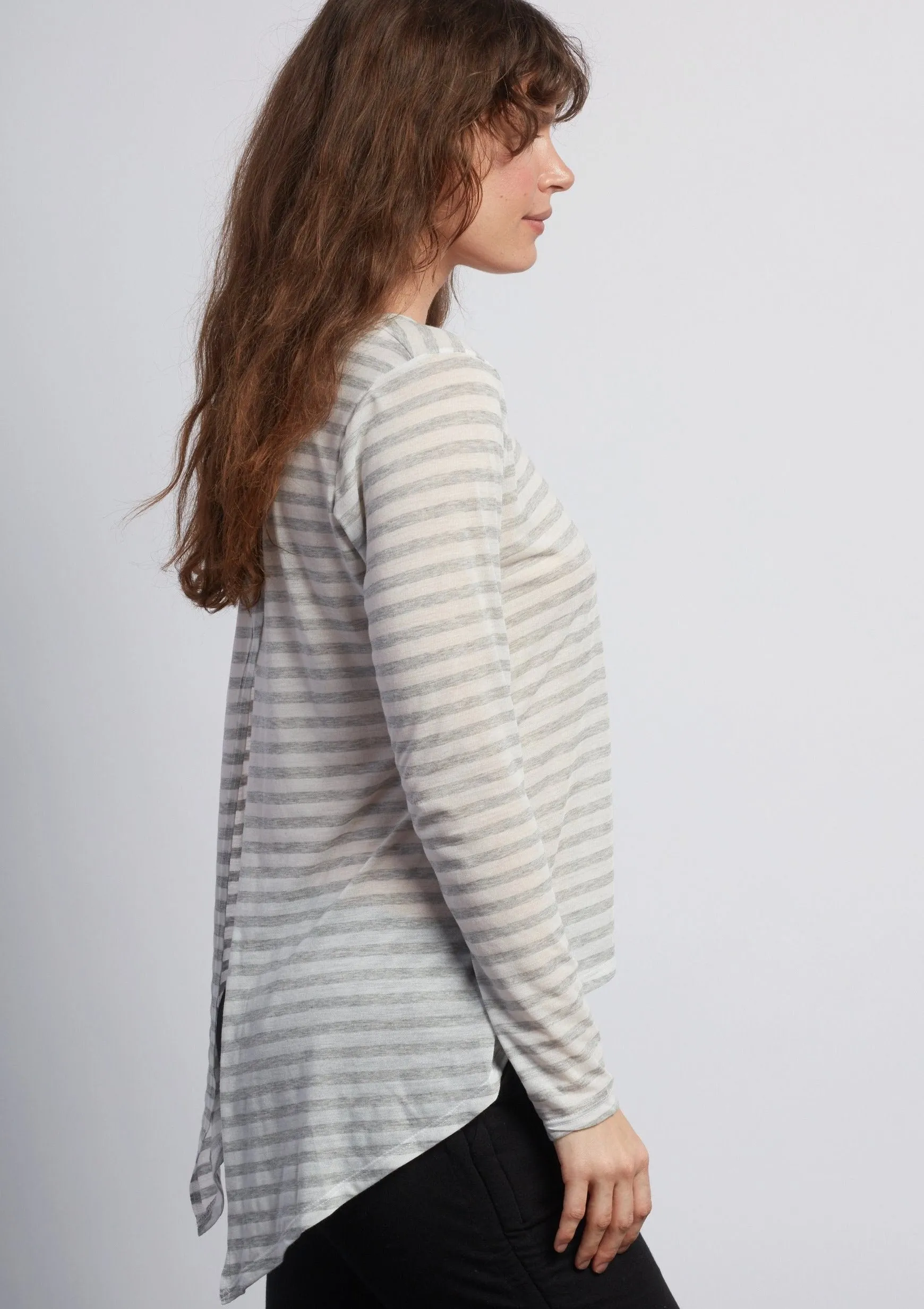 White Lotus Camille Long Sleeve Shirt - Natural Grey Stripe