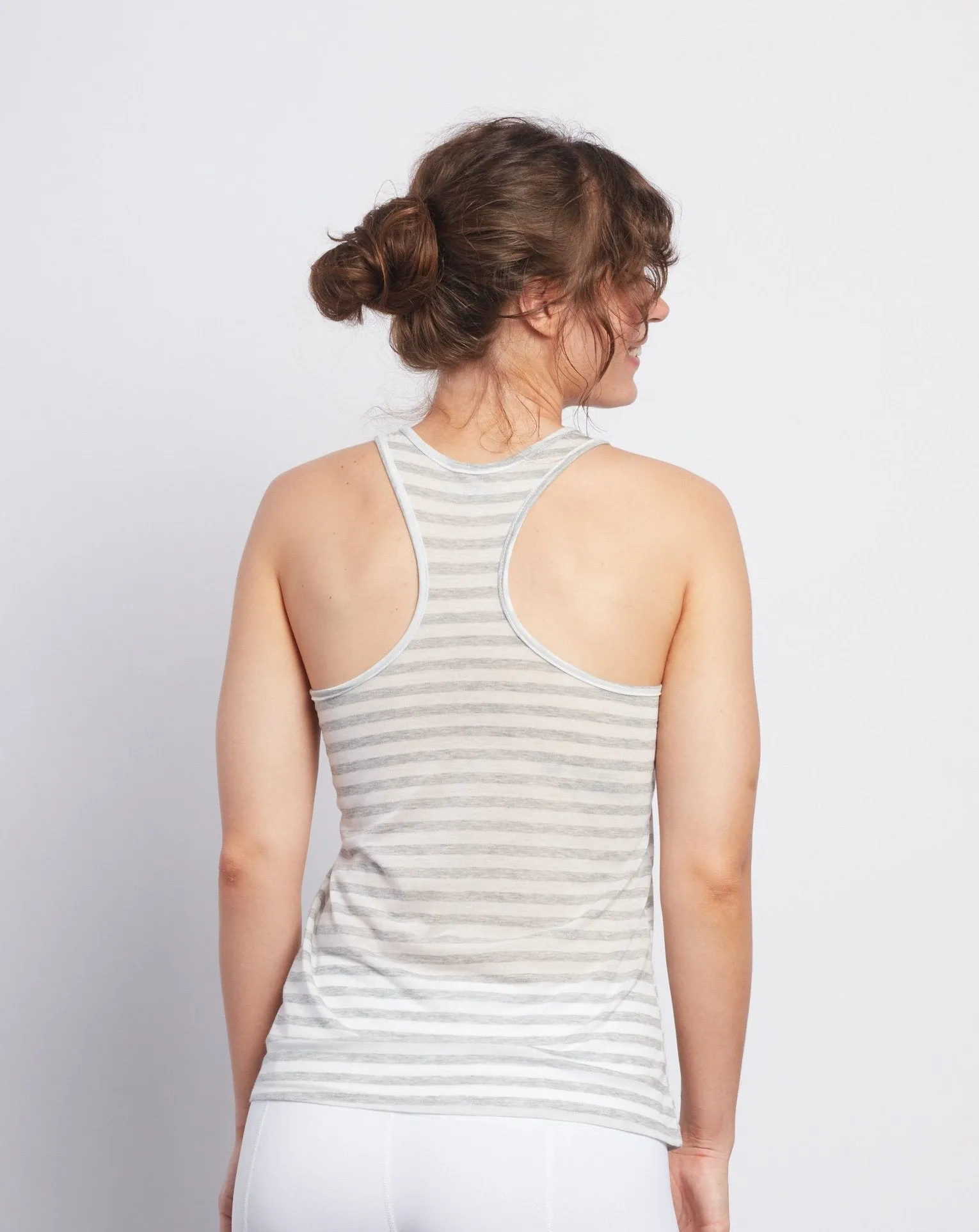 White Lotus Natural Grey Stripe Racerback Tank