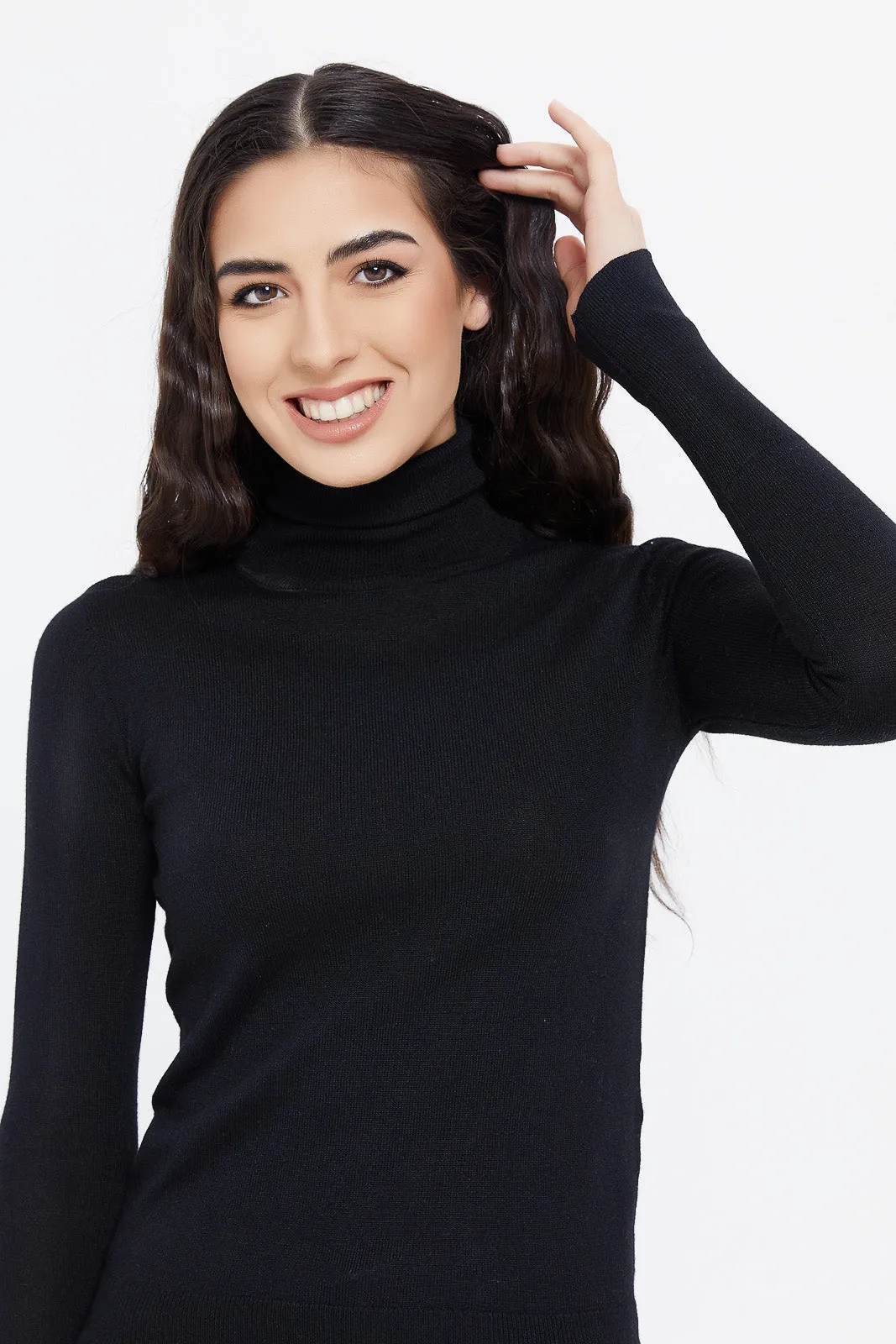 Women Black Turtle Neck Pullover