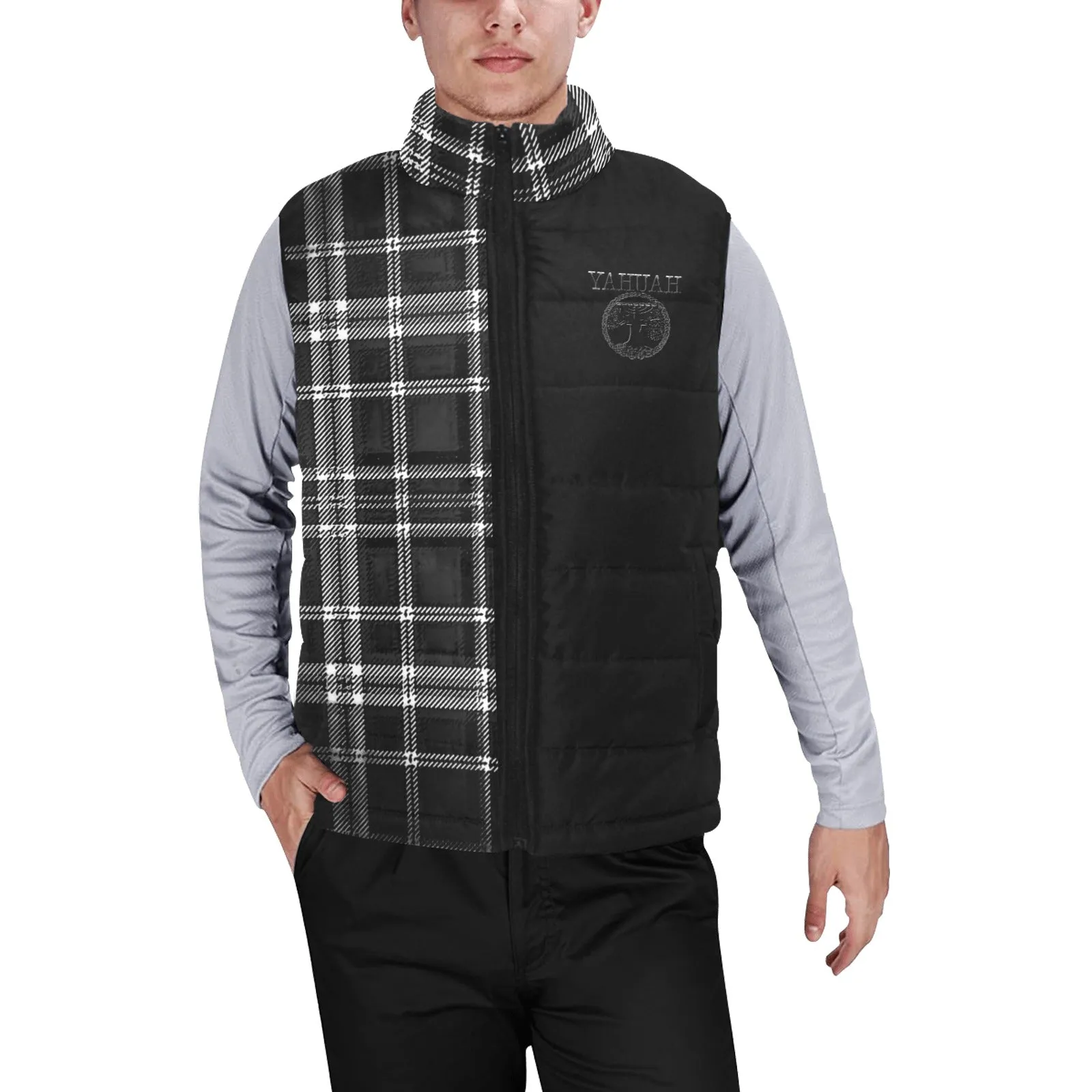 Yahuah-Tree of Life 02-04   Digital Plaid 01-06A Men's Designer Puffer Vest